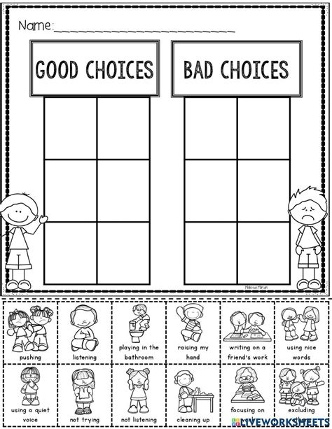 Free Printable Good Choices Bad Choices Worksheet Pdf